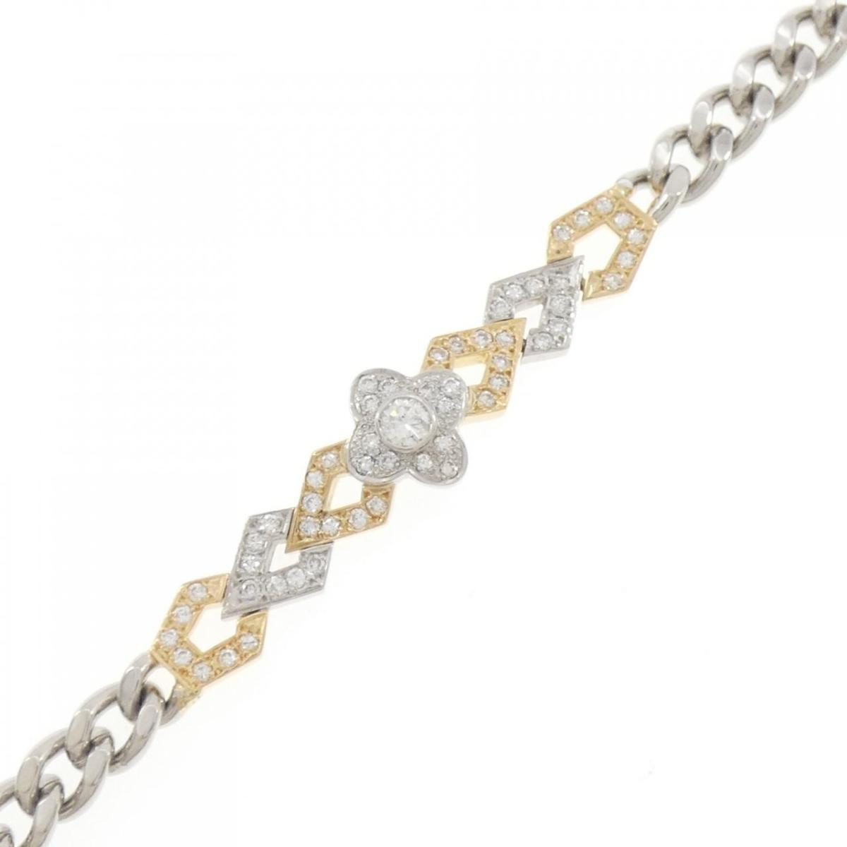 K18YG/K18WG フラワー ダイヤモンド ブレスレット 0.90CT【中古】