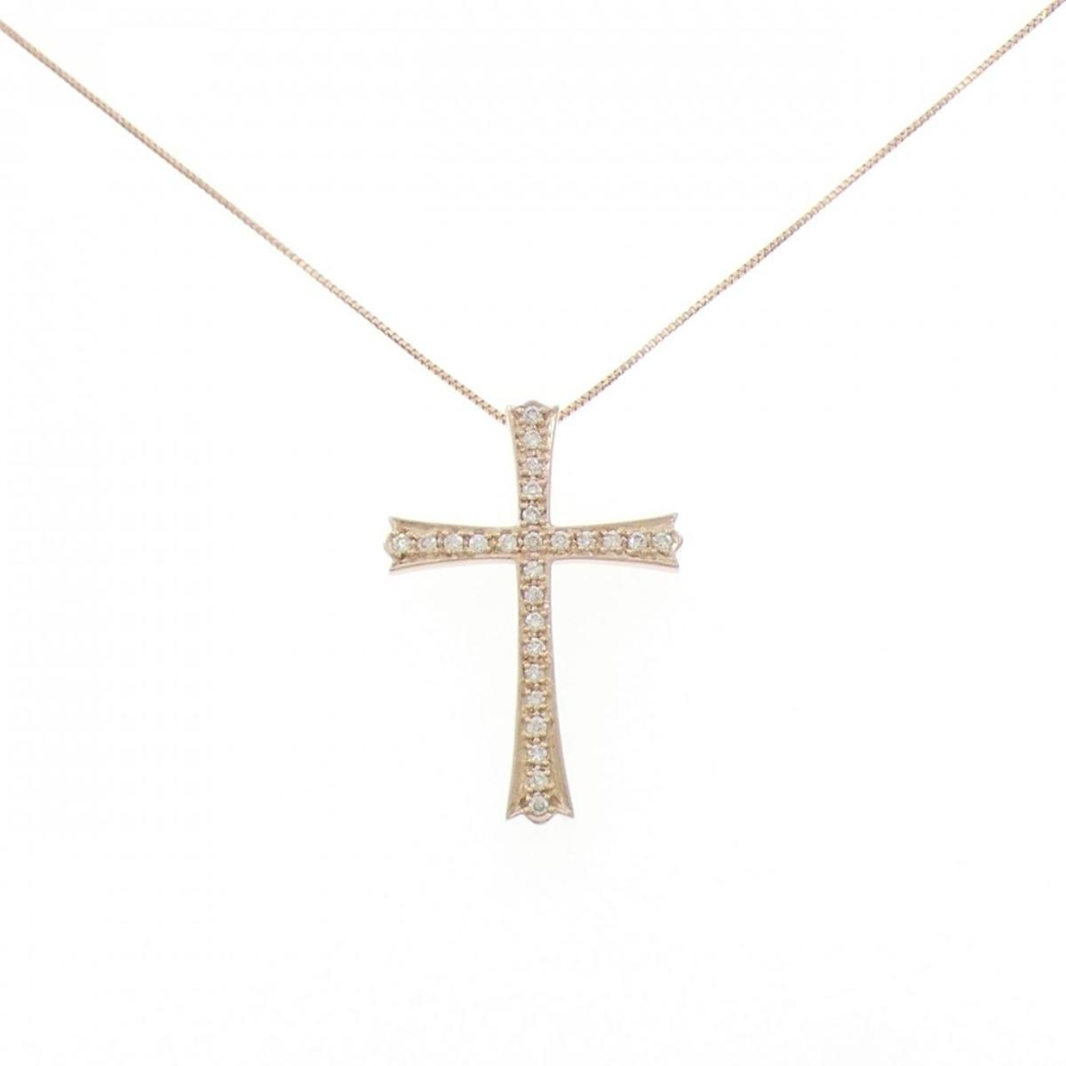 K18PG クロス ダイヤモンド ネックレス 0.21CT【中古】