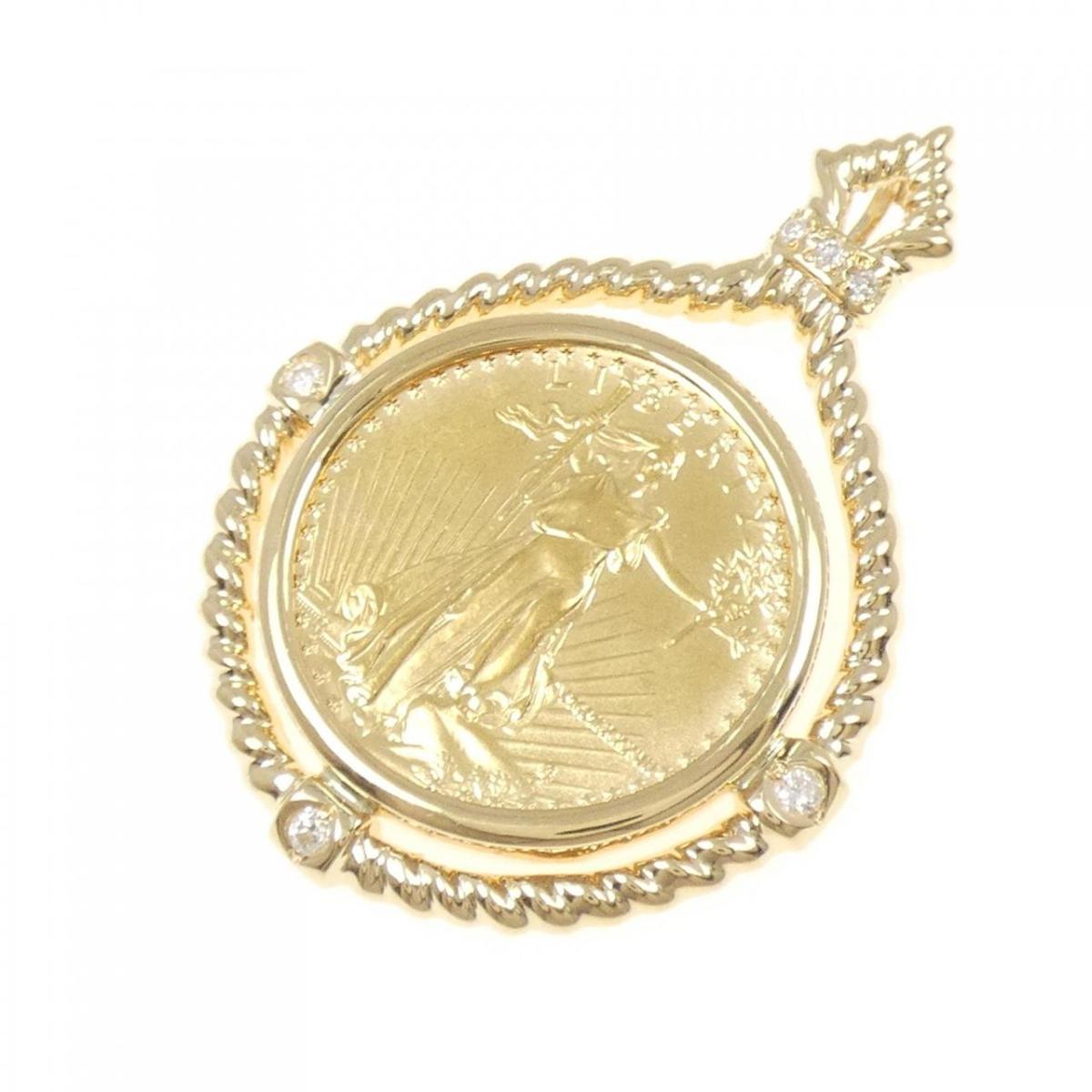 K18YG(枠) ダイヤモンド コイン ペンダント 0.13CT【中古】｜KOMEHYO ONLINESTORE 店
