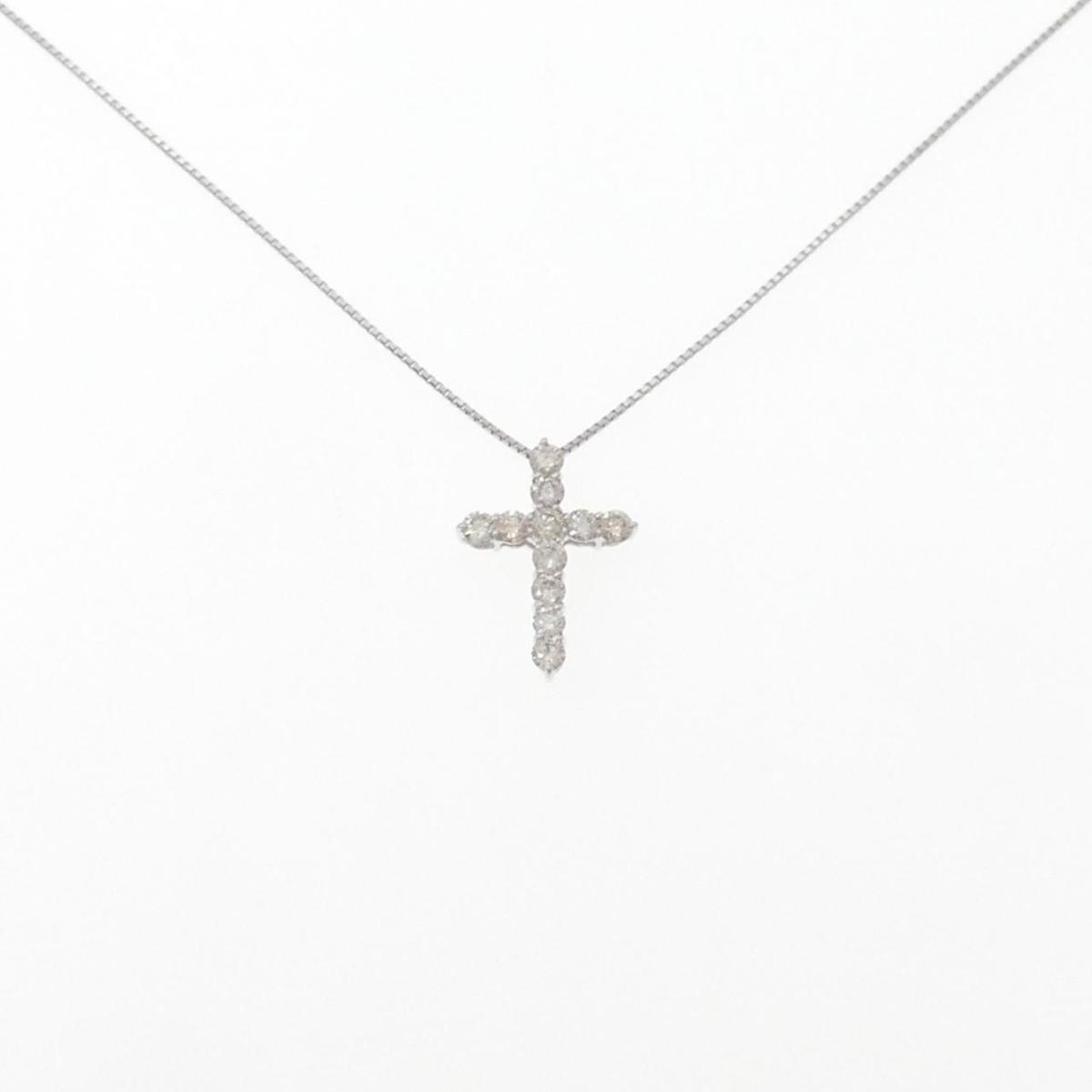 K18WG クロス ダイヤモンド ネックレス 1.00CT【中古】