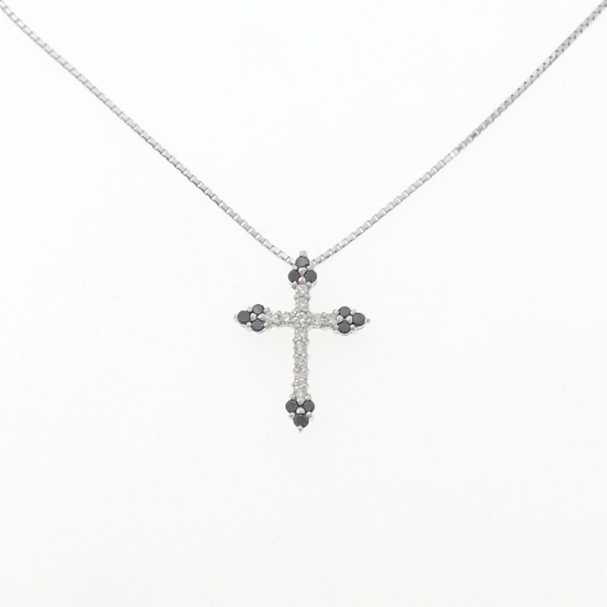 K18WG クロス ダイヤモンド ネックレス 0.26CT【中古】