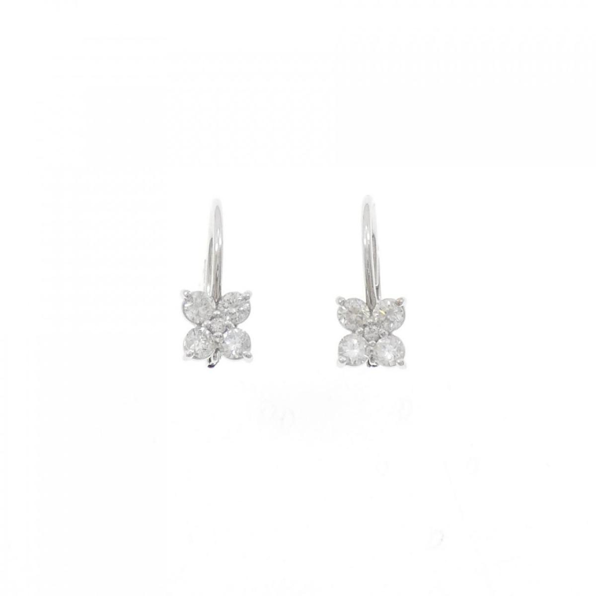 K18WG フラワー ダイヤモンド ピアス 0.60CT【中古】