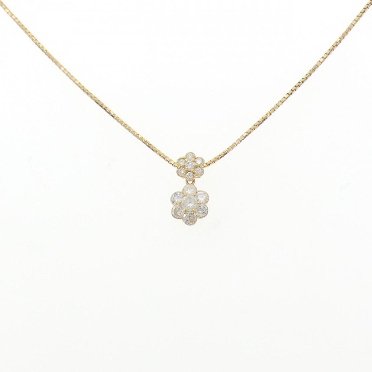 K18YG フラワー ダイヤモンド ネックレス 0.6CT【中古】