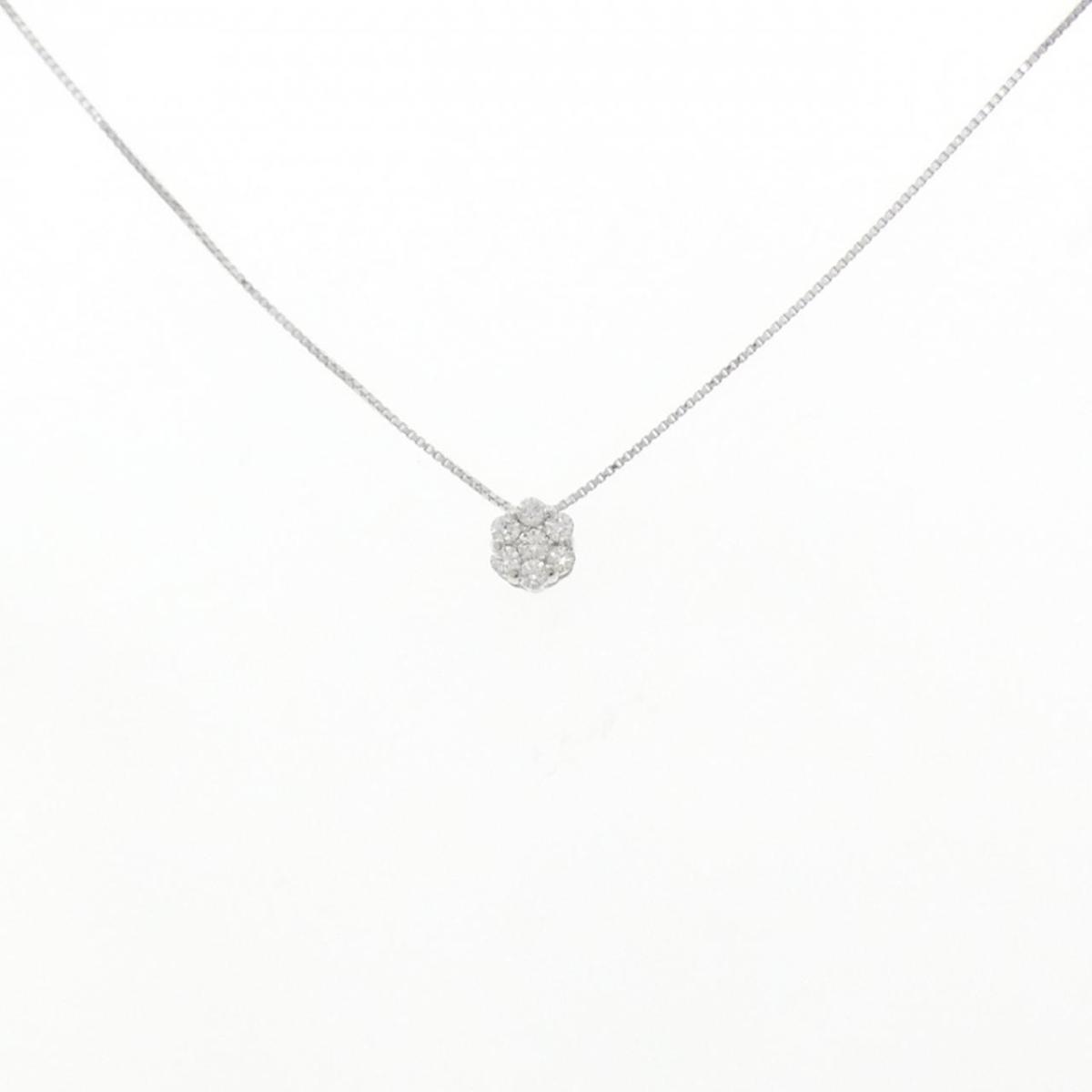 K10WG フラワー ダイヤモンド ネックレス 0.10CT【中古】