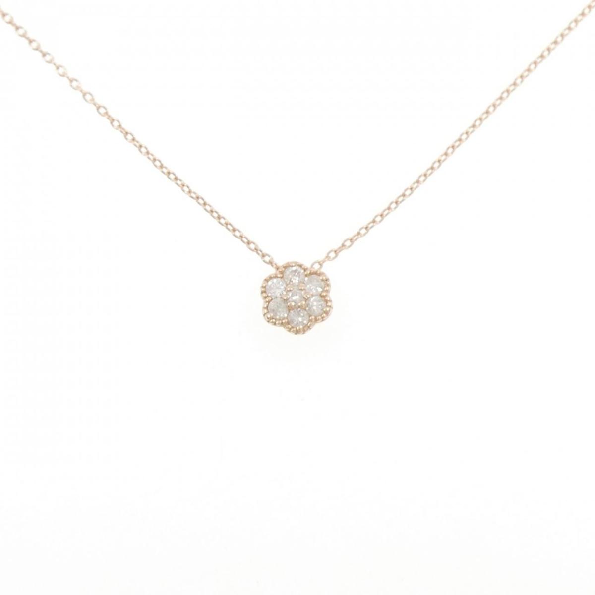 K10PG フラワー ダイヤモンド ネックレス 0.16CT【中古】