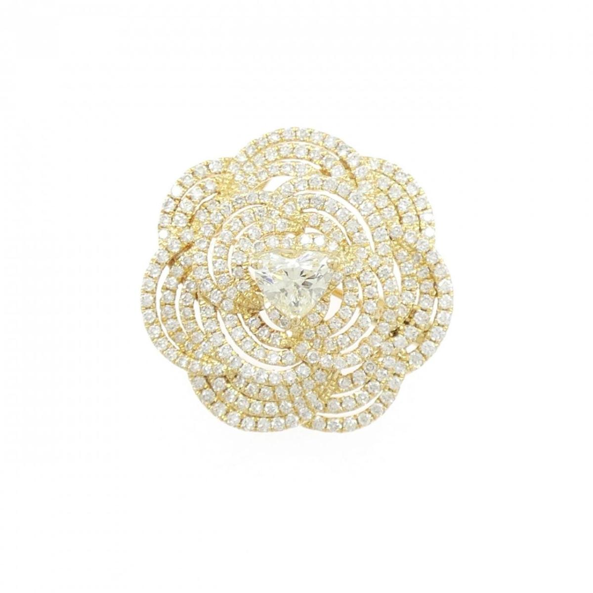 K18YG フラワー ダイヤモンド ブローチ 0.561CT【中古】