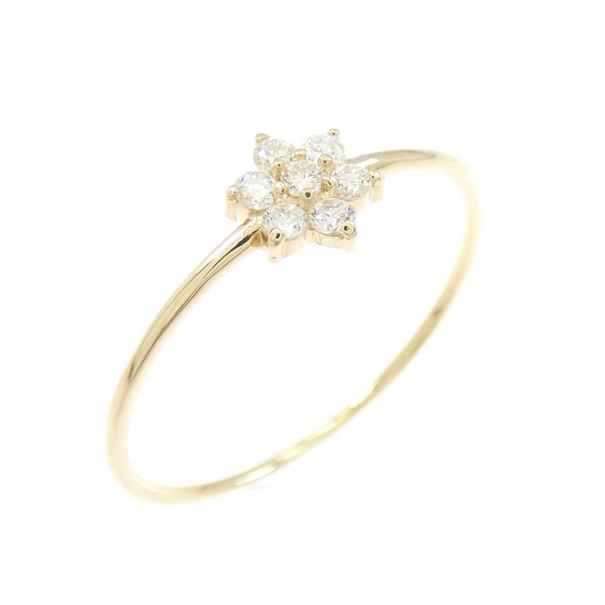 【リメイク】K18YG フラワー ダイヤモンド リング 0.10CT【中古】