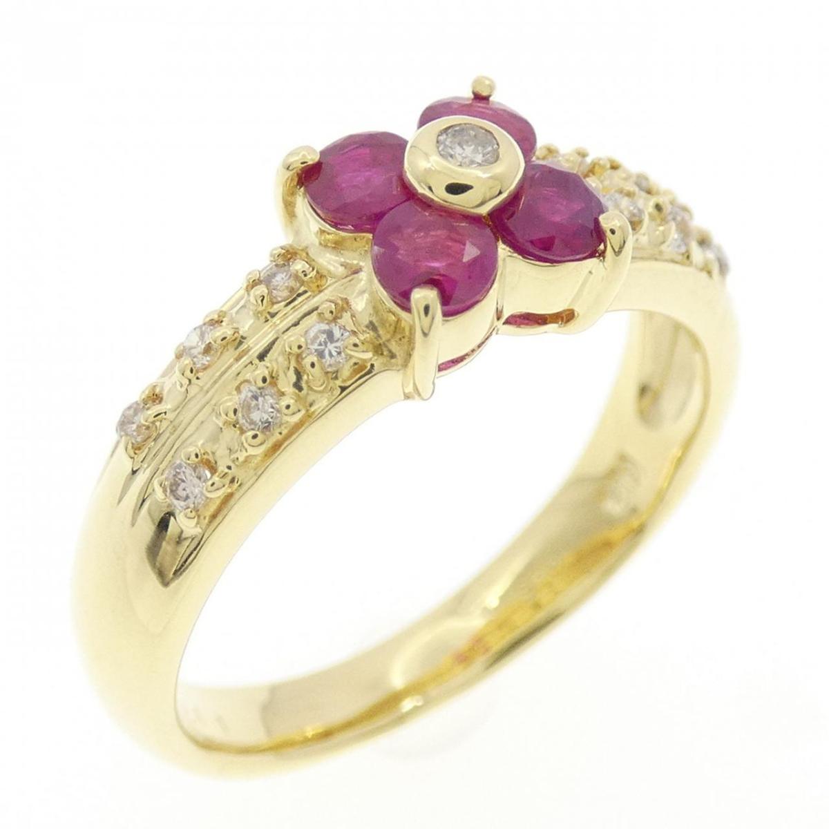K18YG フラワー ルビー リング 0.50CT【中古】