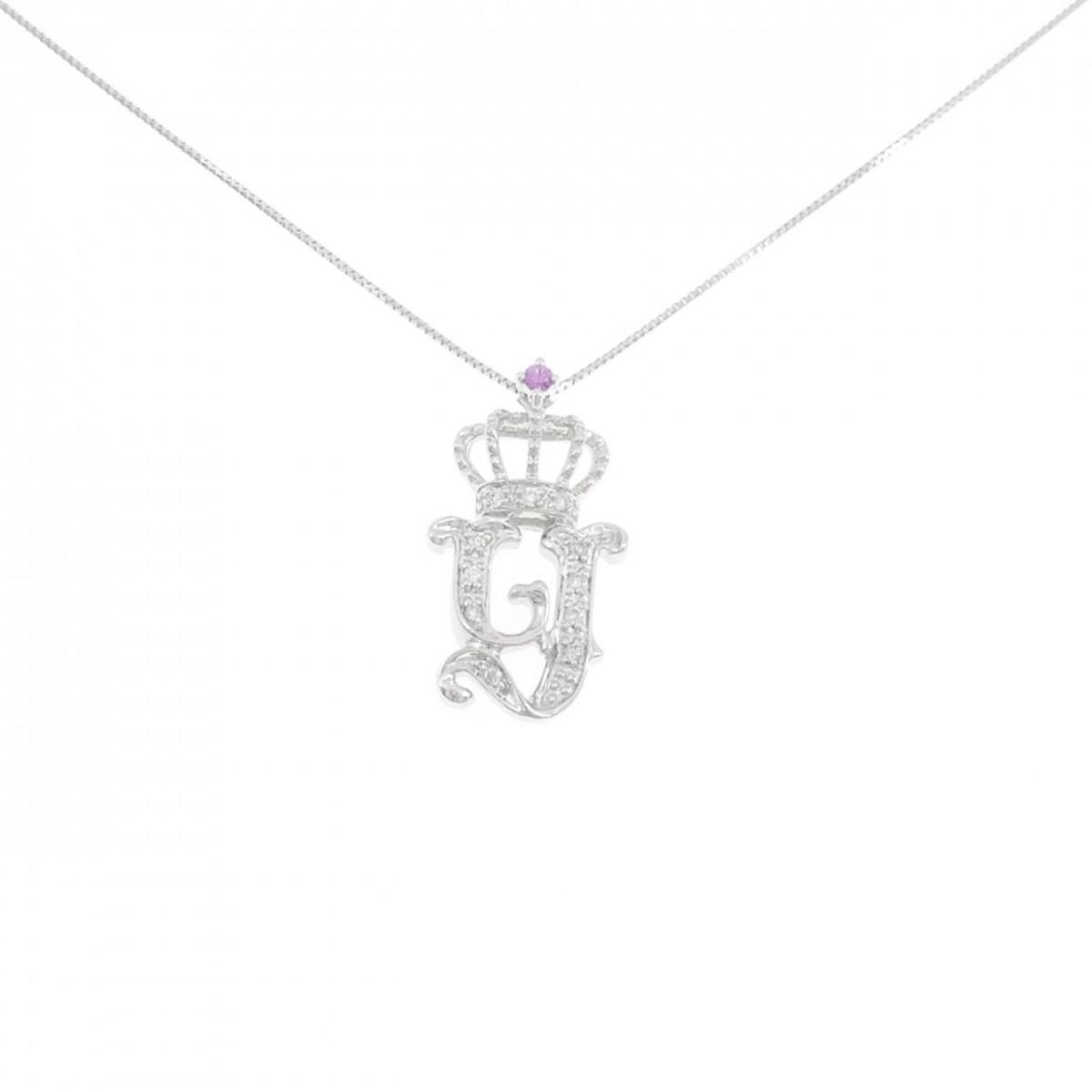 K18WG イニシャルY×クラウン サファイヤ ネックレス 0.02CT【中古】
