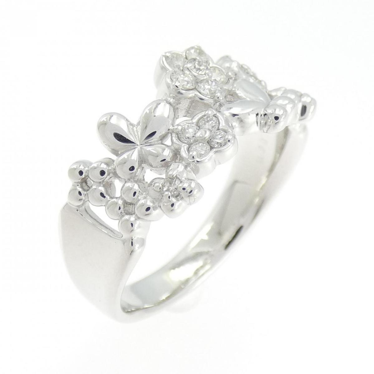 K18WG フラワー&times;バタフライ ダイヤモンド リング 0.20CT【中古】｜KOMEHYO ONLINESTORE 店