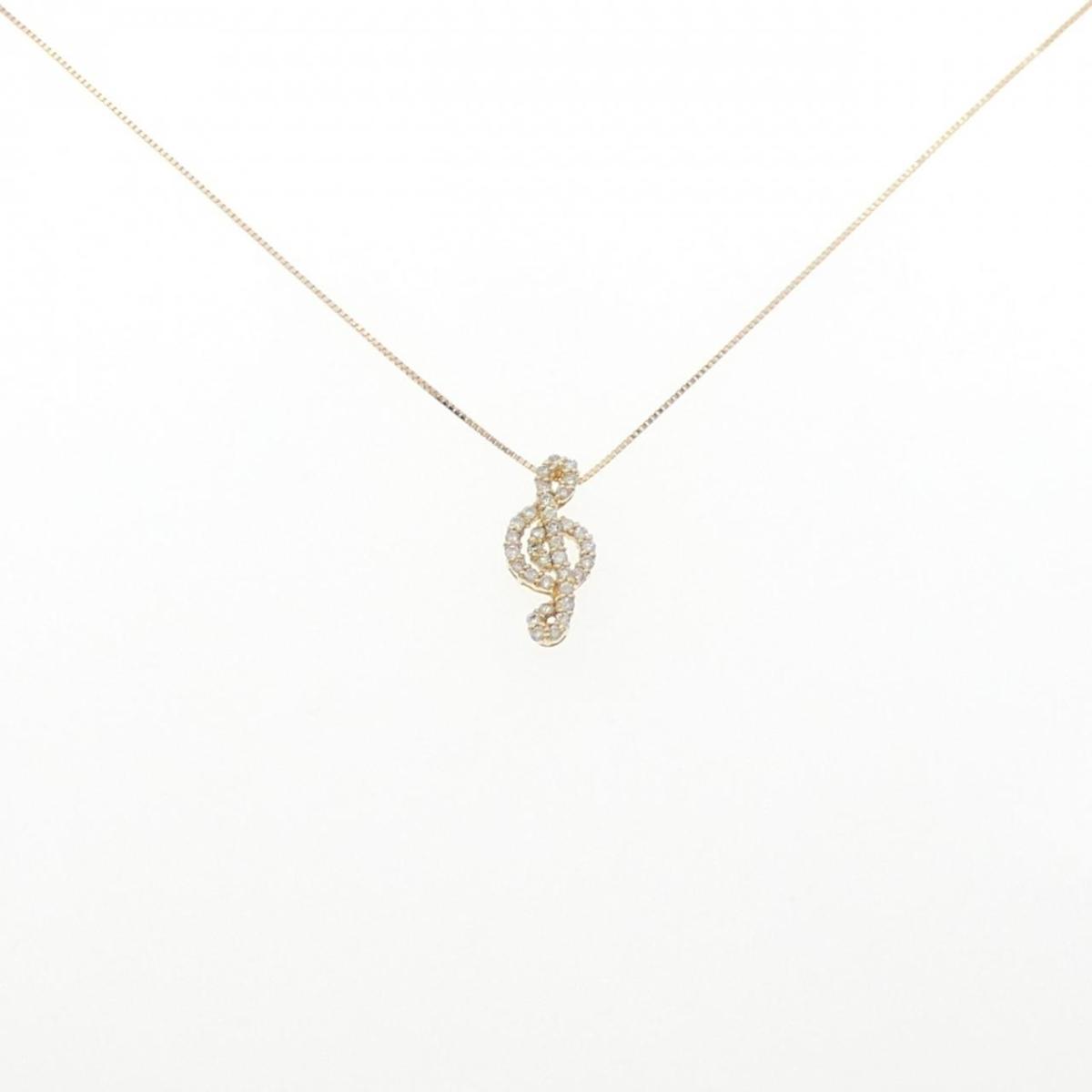 K18YG ト音記号 ダイヤモンド ネックレス 0.30CT【中古】