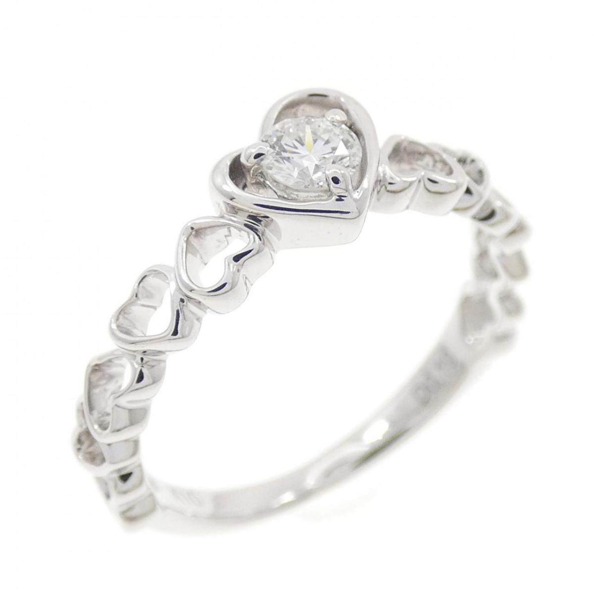 K10WG ハート ダイヤモンド リング 0.10CT【中古】