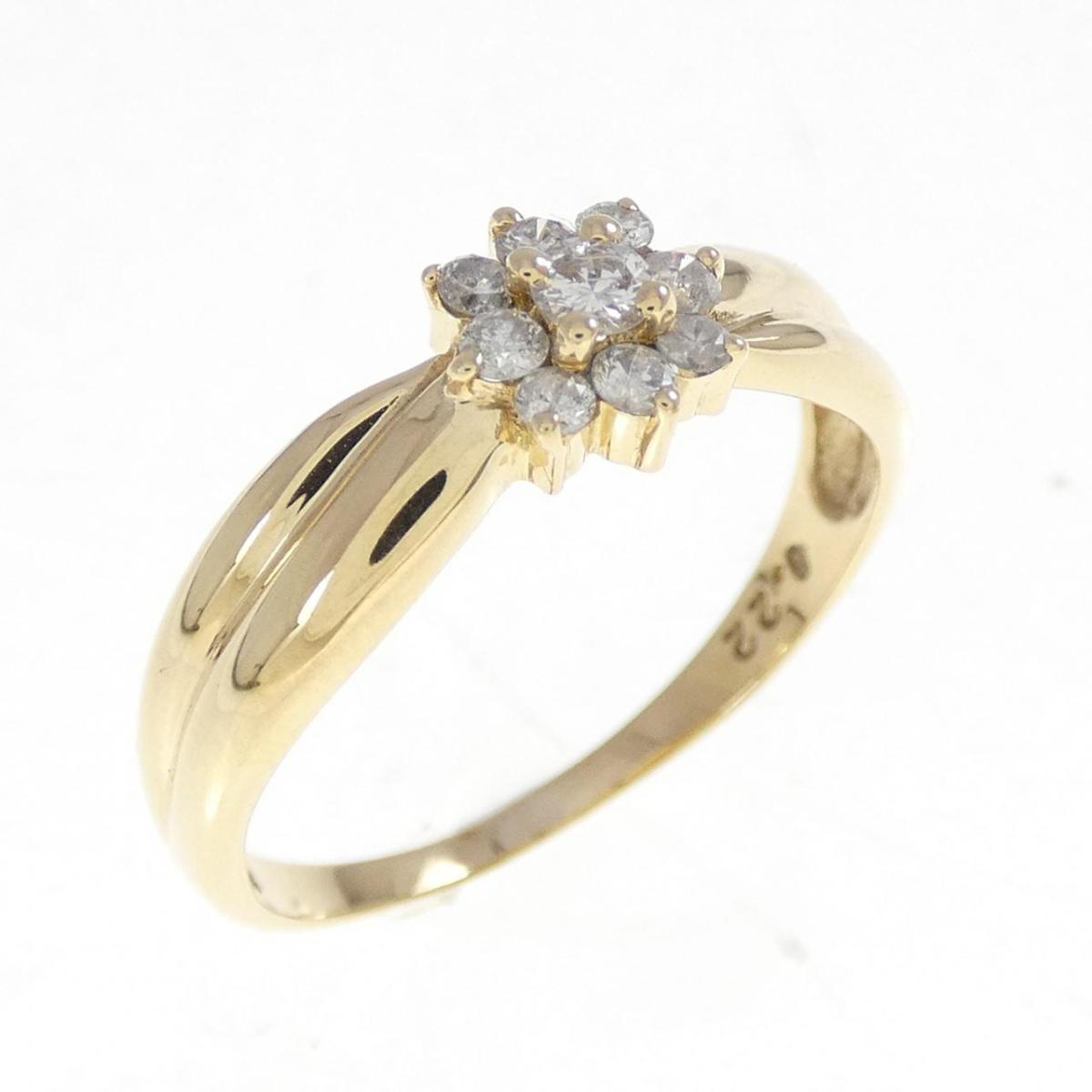 K18YG フラワー ダイヤモンド リング 0.22CT【中古】
