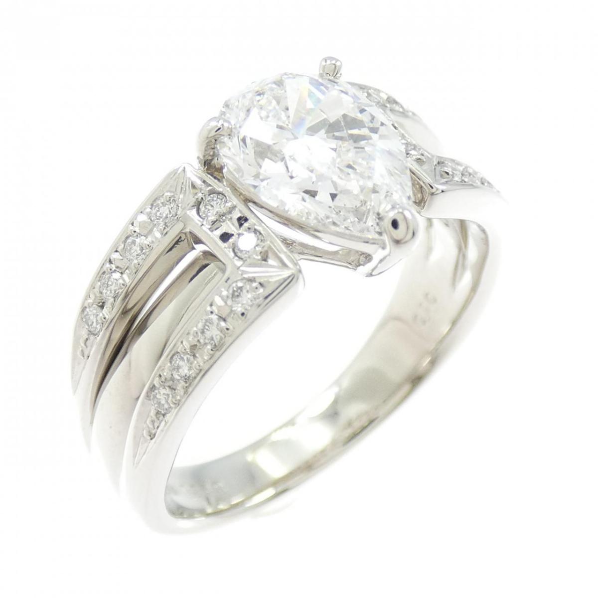 【リメイク】PT900 ダイヤモンド リング 1.348CT D SI2 ペアシェイプ【中古】