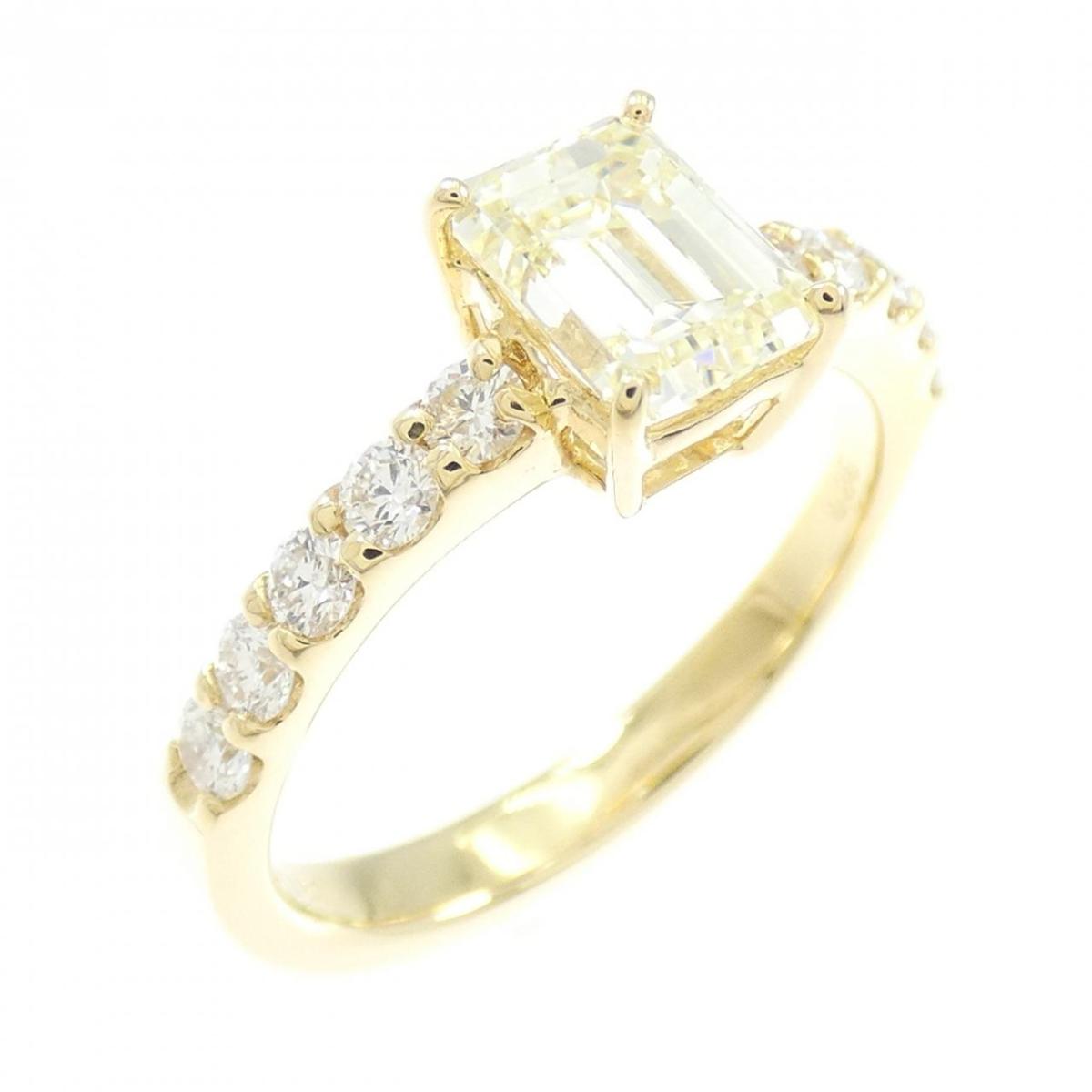 【リメイク】K18YG ダイヤモンド リング 1.101CT LY VVS2 エメラルドカット【中古】