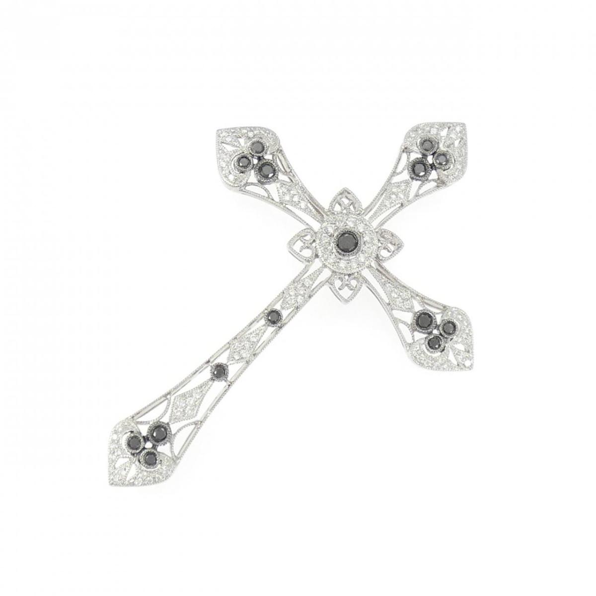 750WG/750BG クロス ダイヤモンド ペンダント 0.37CT【中古】