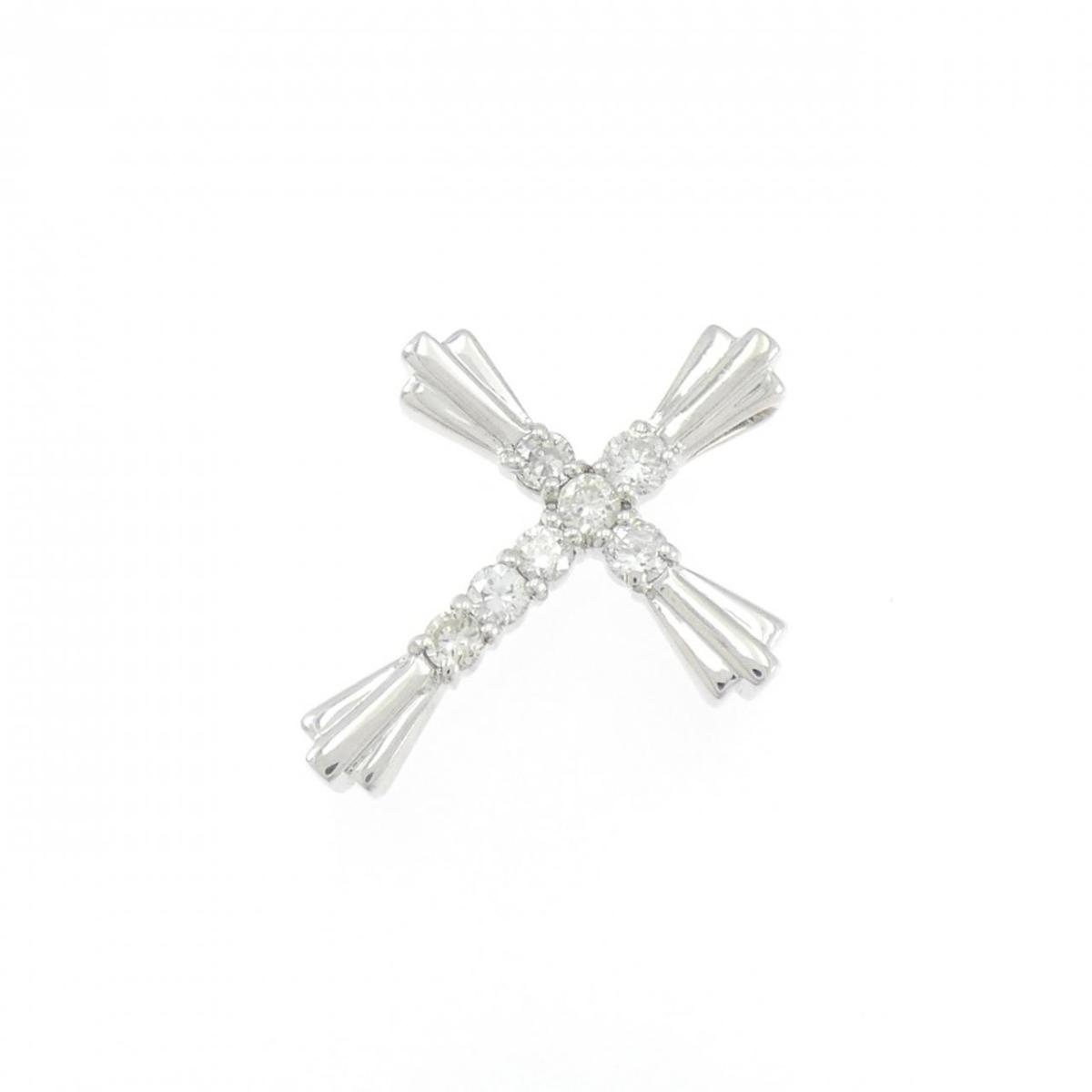 K18WG クロス ダイヤモンド ペンダント 0.30CT【中古】