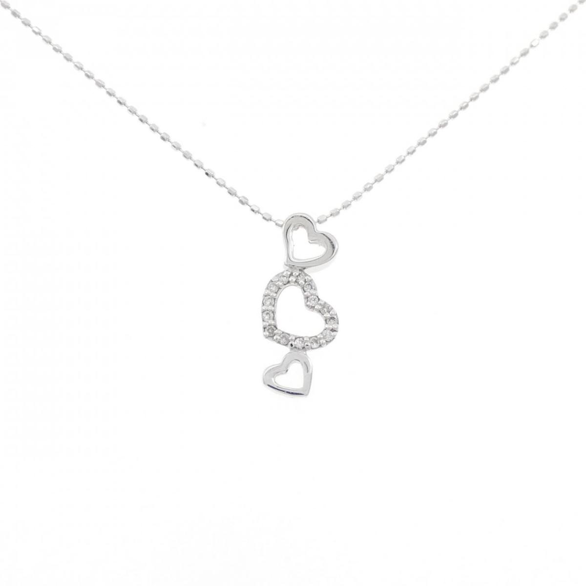 K10WG ハート ダイヤモンド ネックレス 0.08CT【中古】
