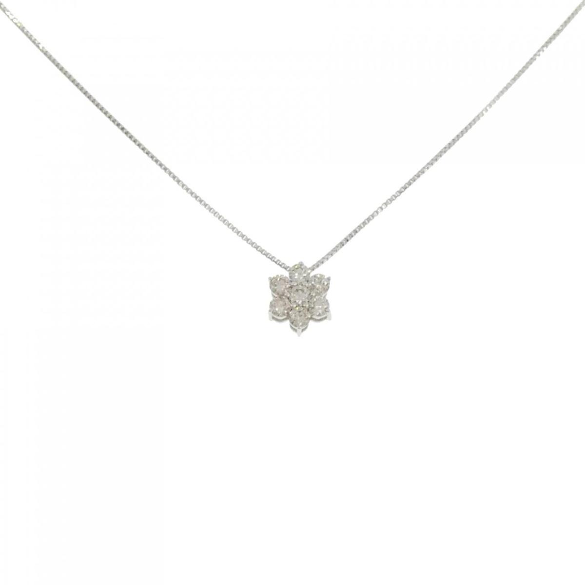 K18WG フラワー ダイヤモンド ネックレス 0.30CT【中古】