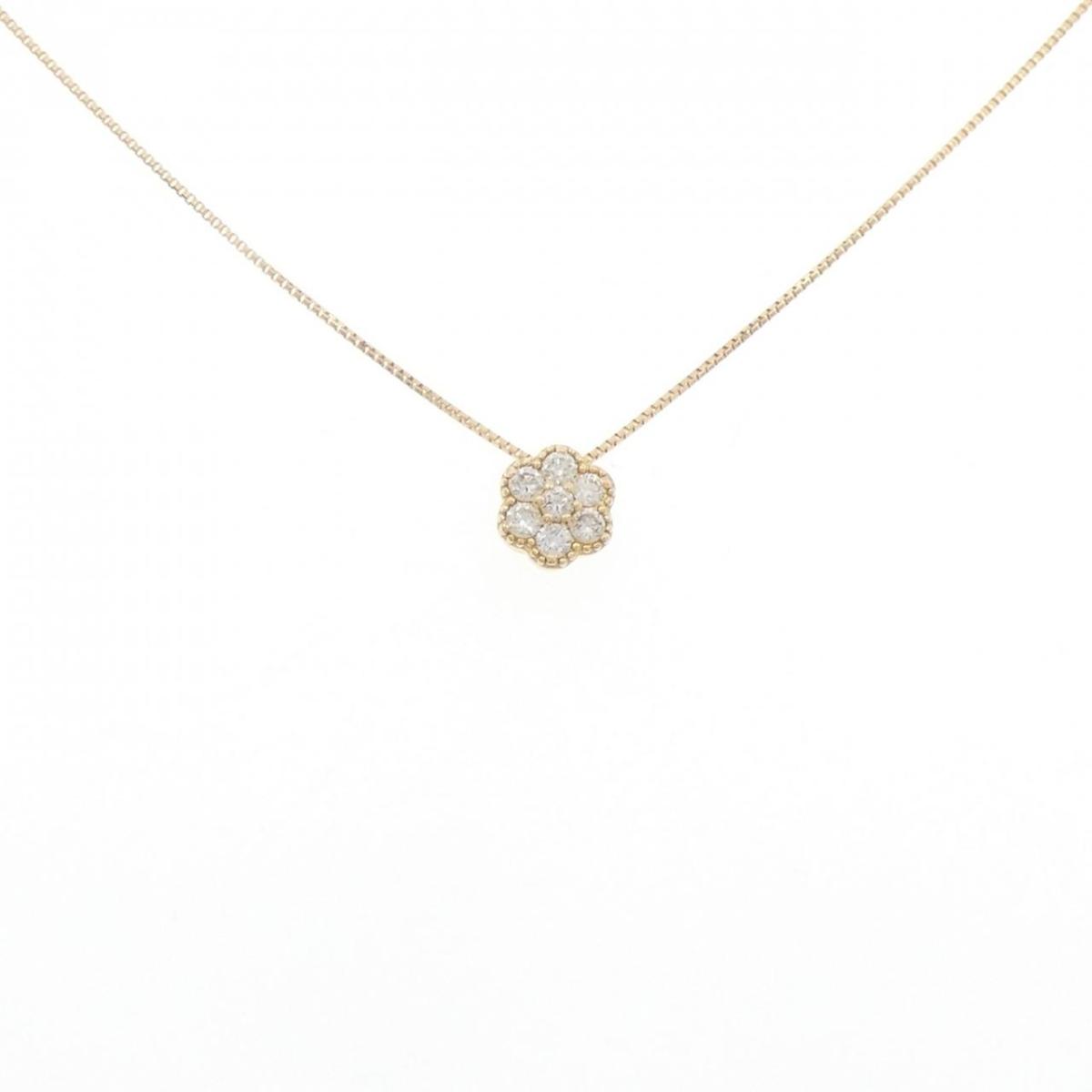 K18YG フラワー ダイヤモンド ネックレス 0.15CT【中古】