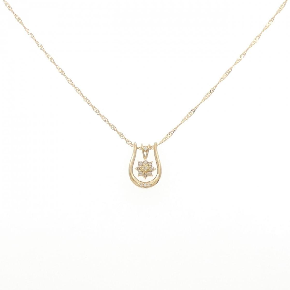 K18YG 2WAY フラワー ダイヤモンド ネックレス 0.12CT【中古】