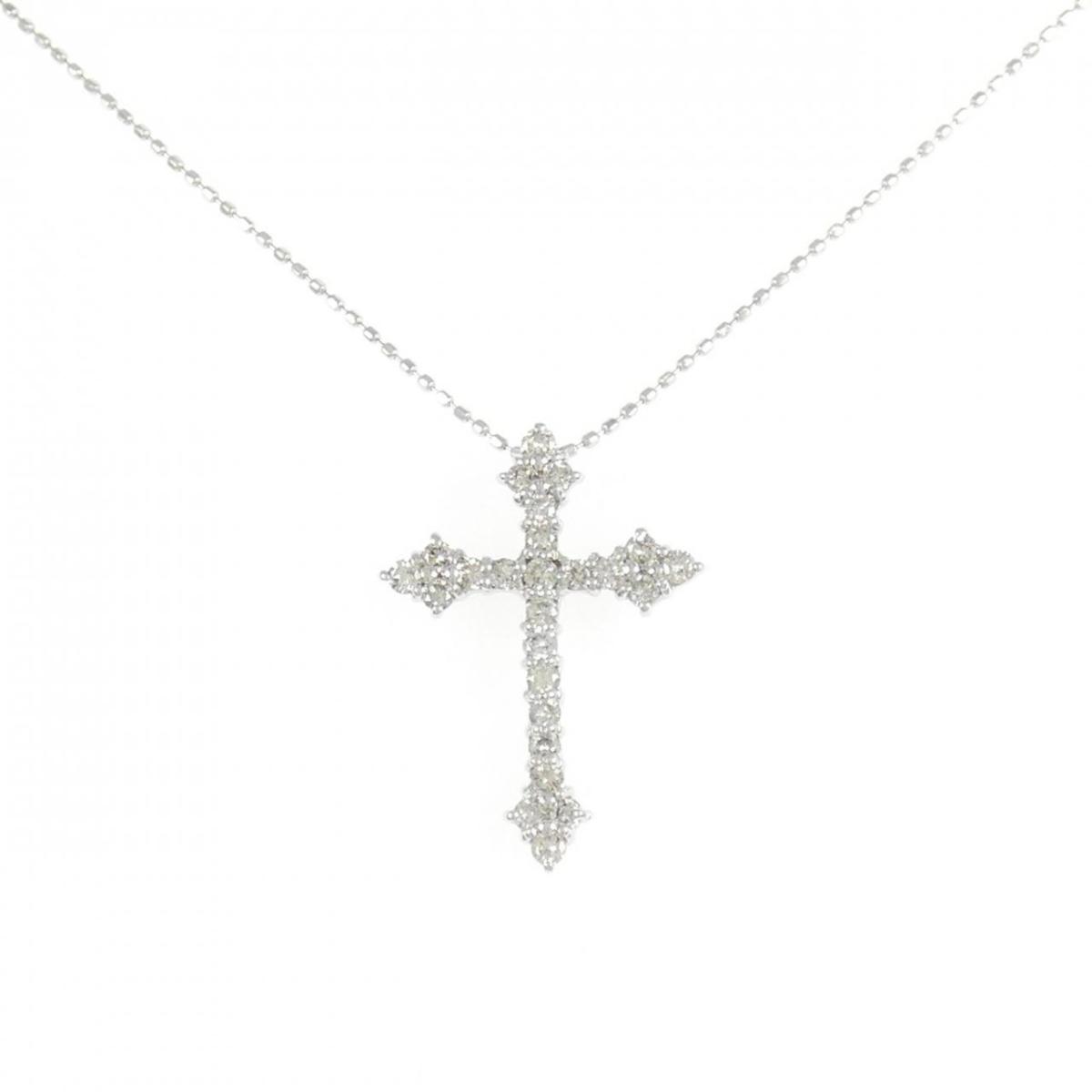K18WG クロス ダイヤモンド ネックレス 0.50CT【中古】