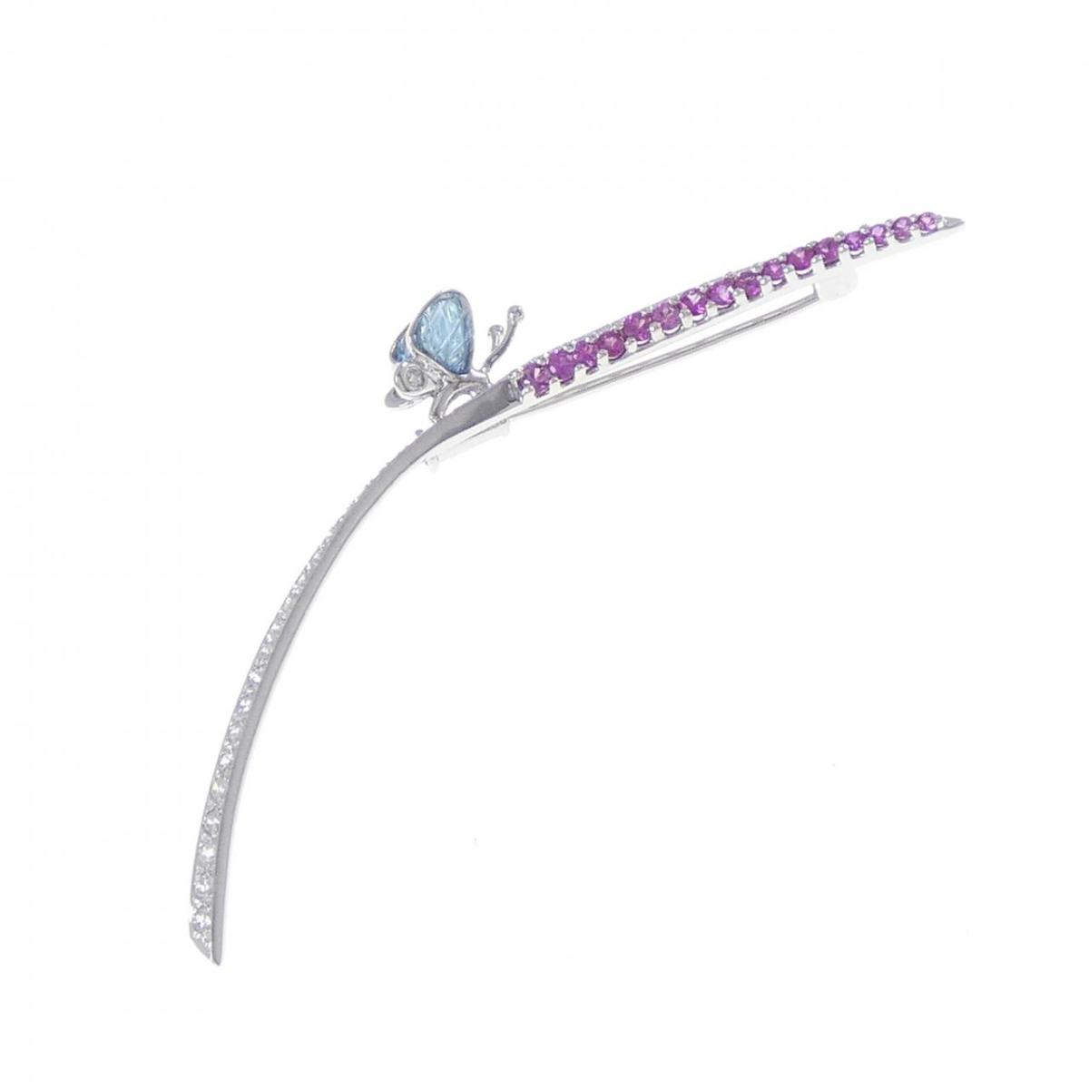 K18WG バタフライ カラーストーン ブローチ【中古】