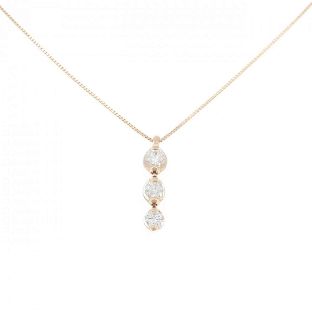 K18PG スリーストーン ダイヤモンド ネックレス 0.30CT【中古】