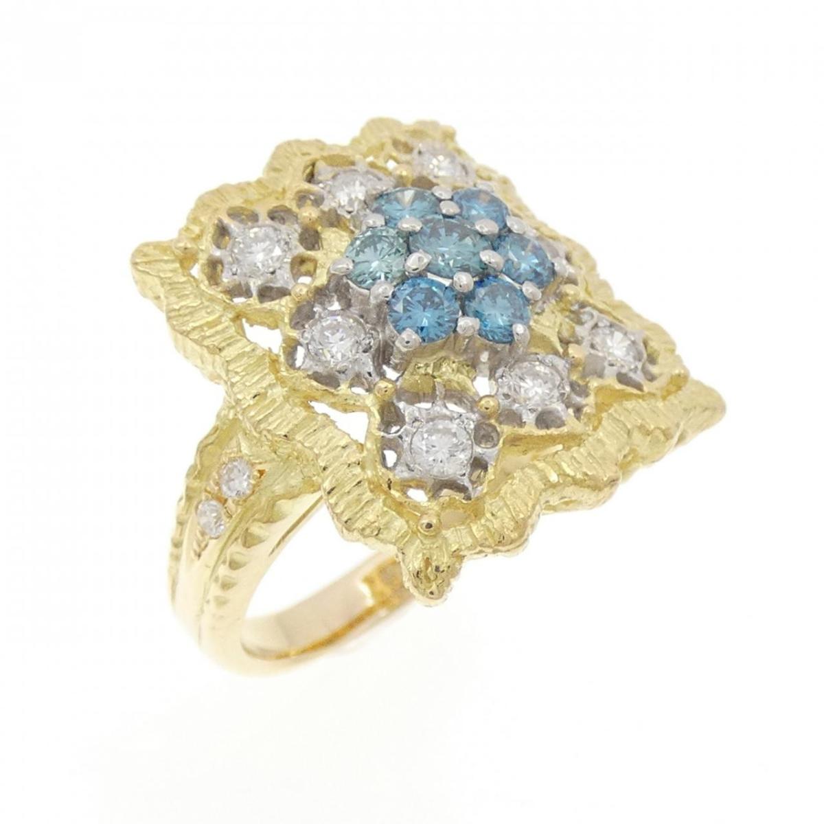 K18YG/PT900 フラワー ダイヤモンド リング 0.85CT【中古】