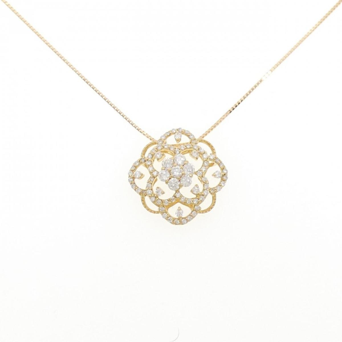 K18YG フラワー ダイヤモンド ネックレス 0.67CT【中古】