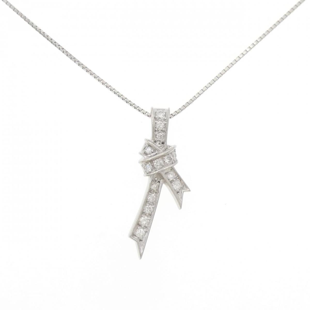 PT900/PT850 リボン ダイヤモンド ネックレス 0.23CT【中古】