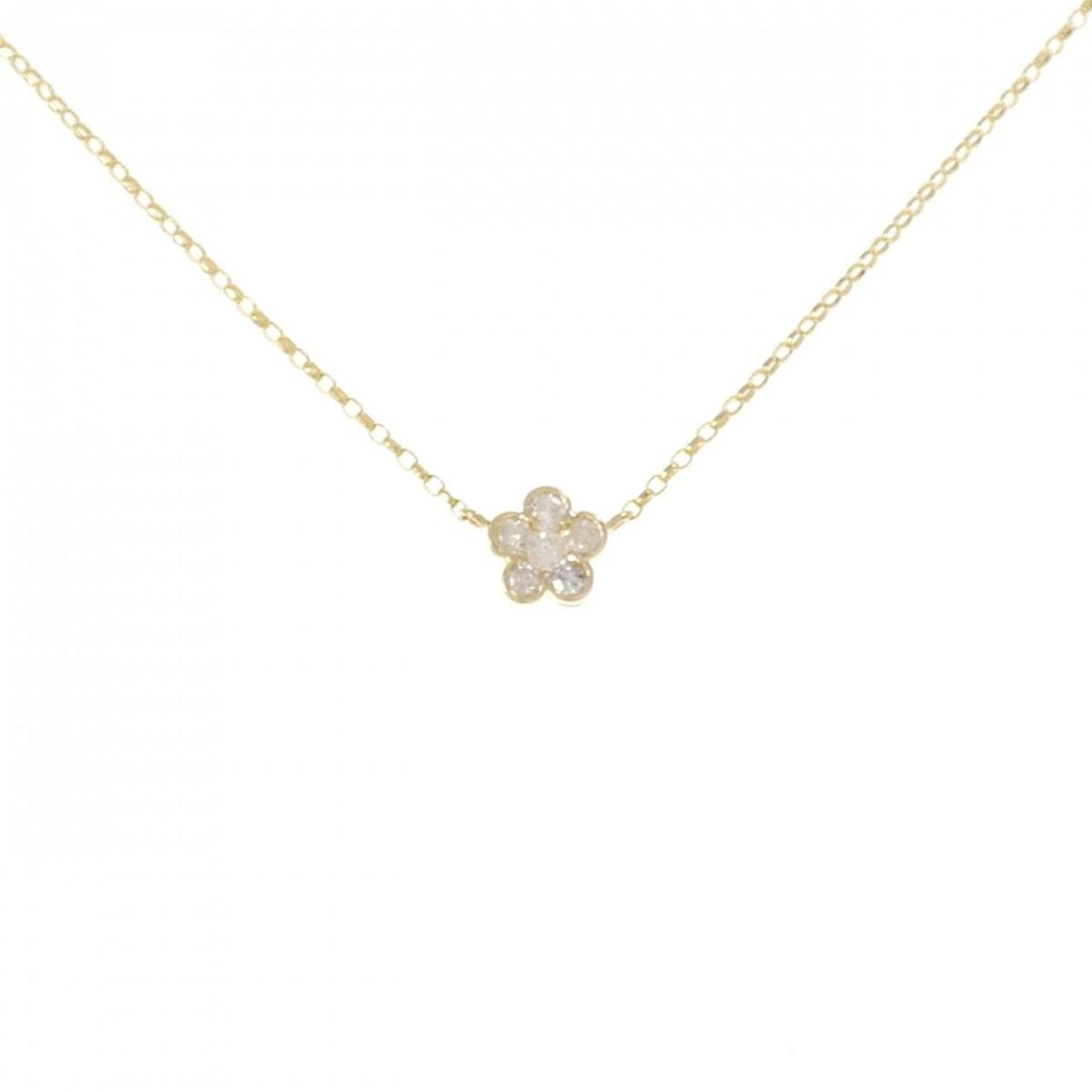 K18YG フラワー ダイヤモンド ネックレス 0.10CT【中古】