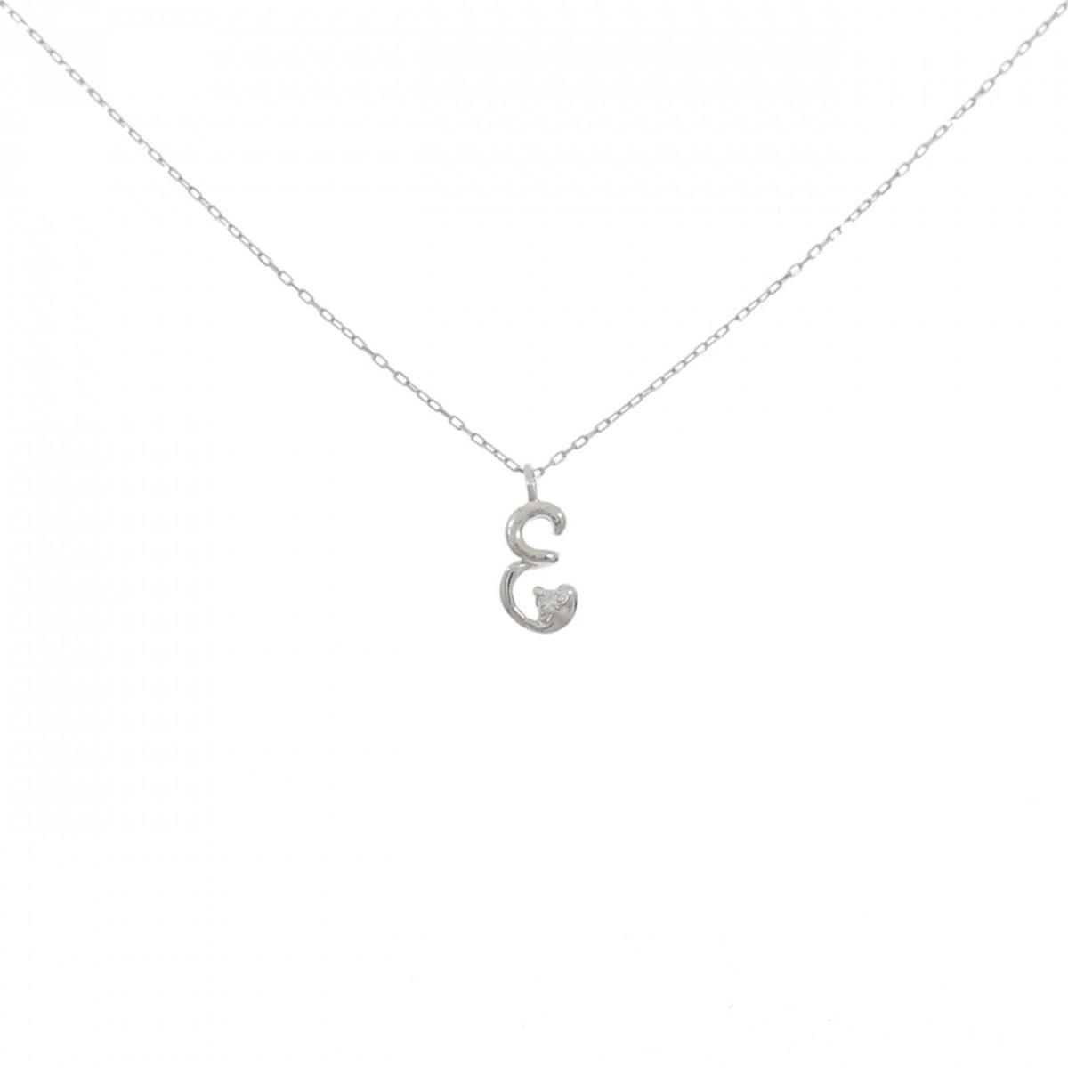 K10WG イニシャルE ダイヤモンド ネックレス 0.01CT【中古】