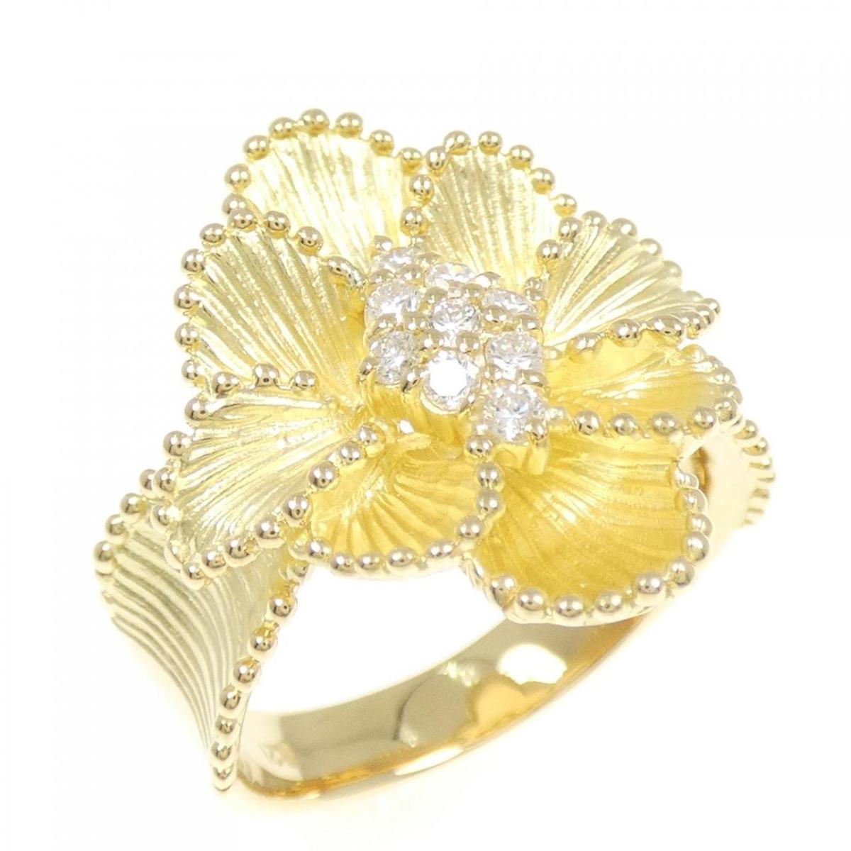 K18YG フラワー ダイヤモンド リング 0.21CT【中古】