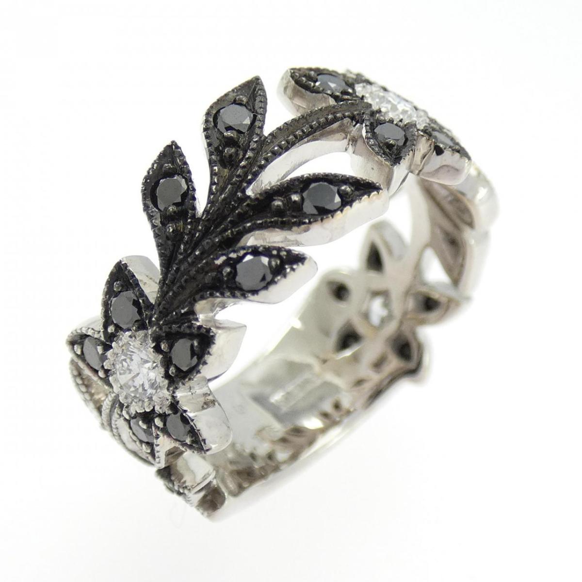 K18WG/K18BG フラワー ダイヤモンド リング 0.18CT【中古】