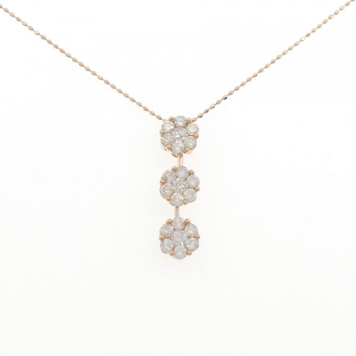 K18PG フラワー ダイヤモンド ネックレス 1.00CT【中古】