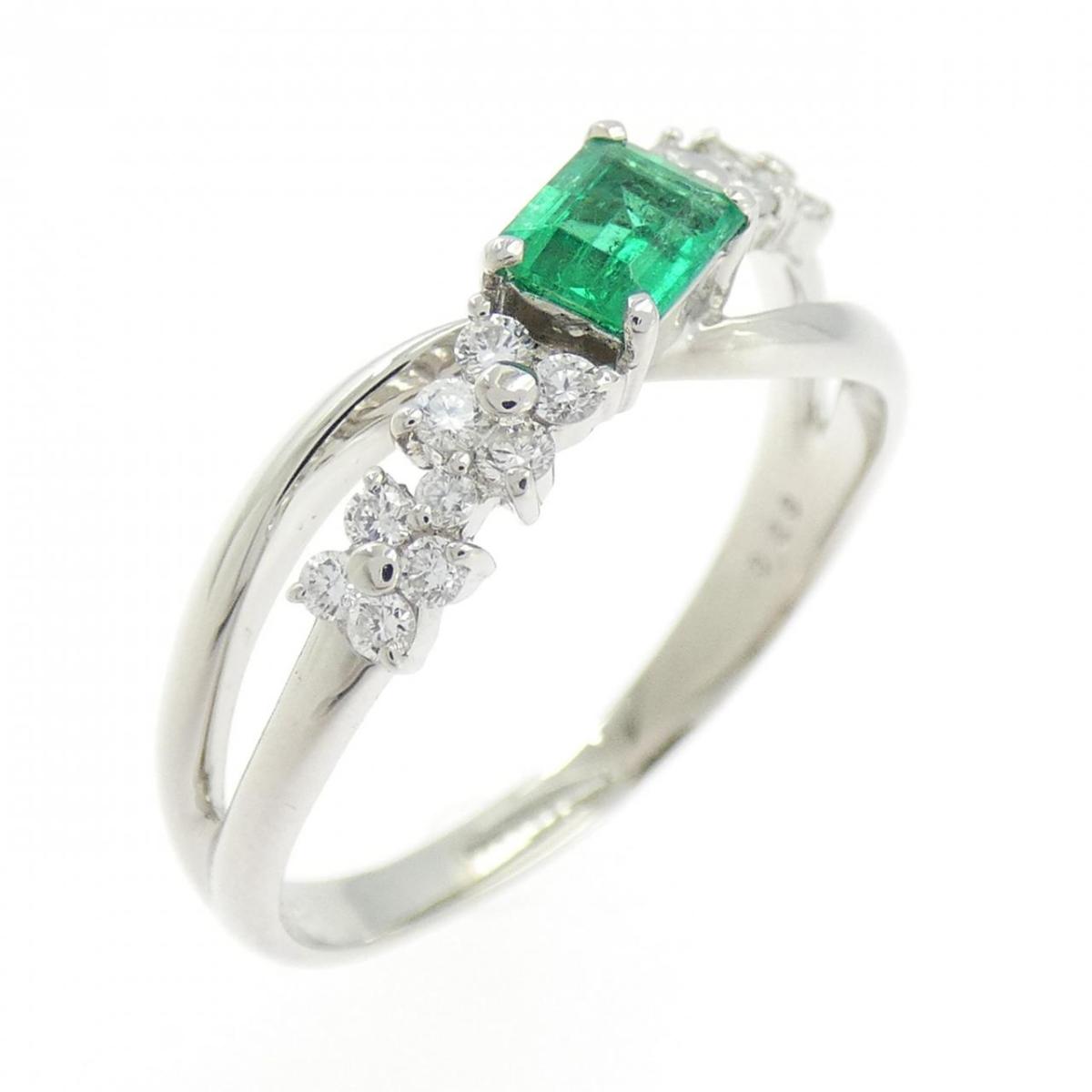 PT900 フラワー エメラルド リング 0.30CT【中古】