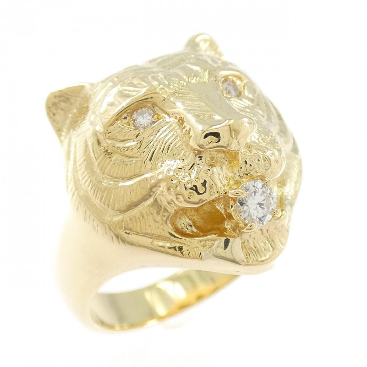 K18YG タイガー ダイヤモンド リング 0.10CT【中古】