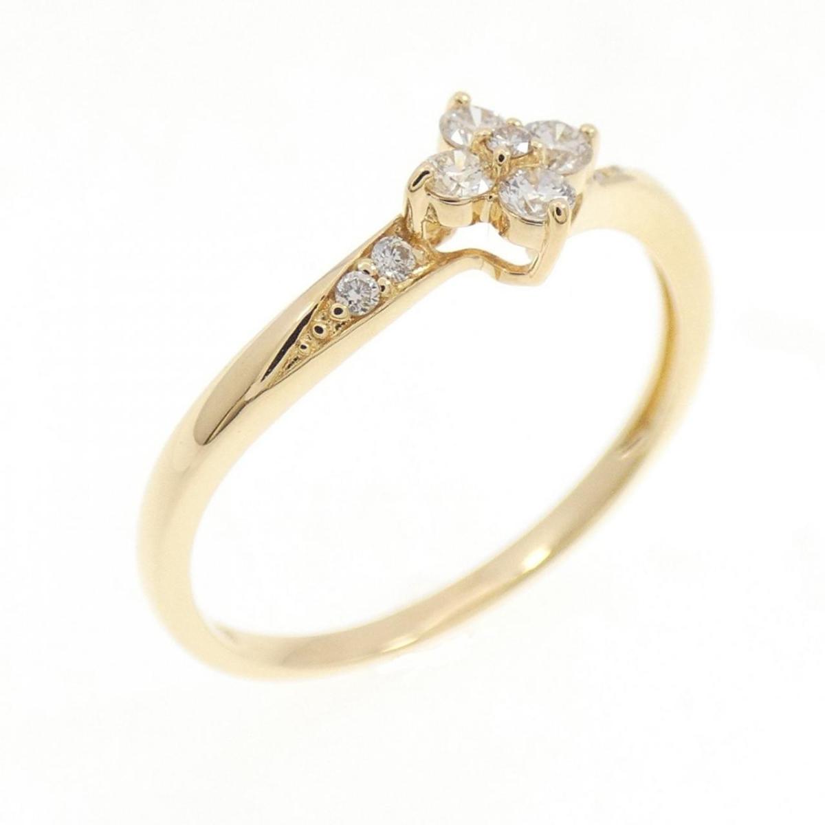 K18YG フラワー ダイヤモンド リング【中古】