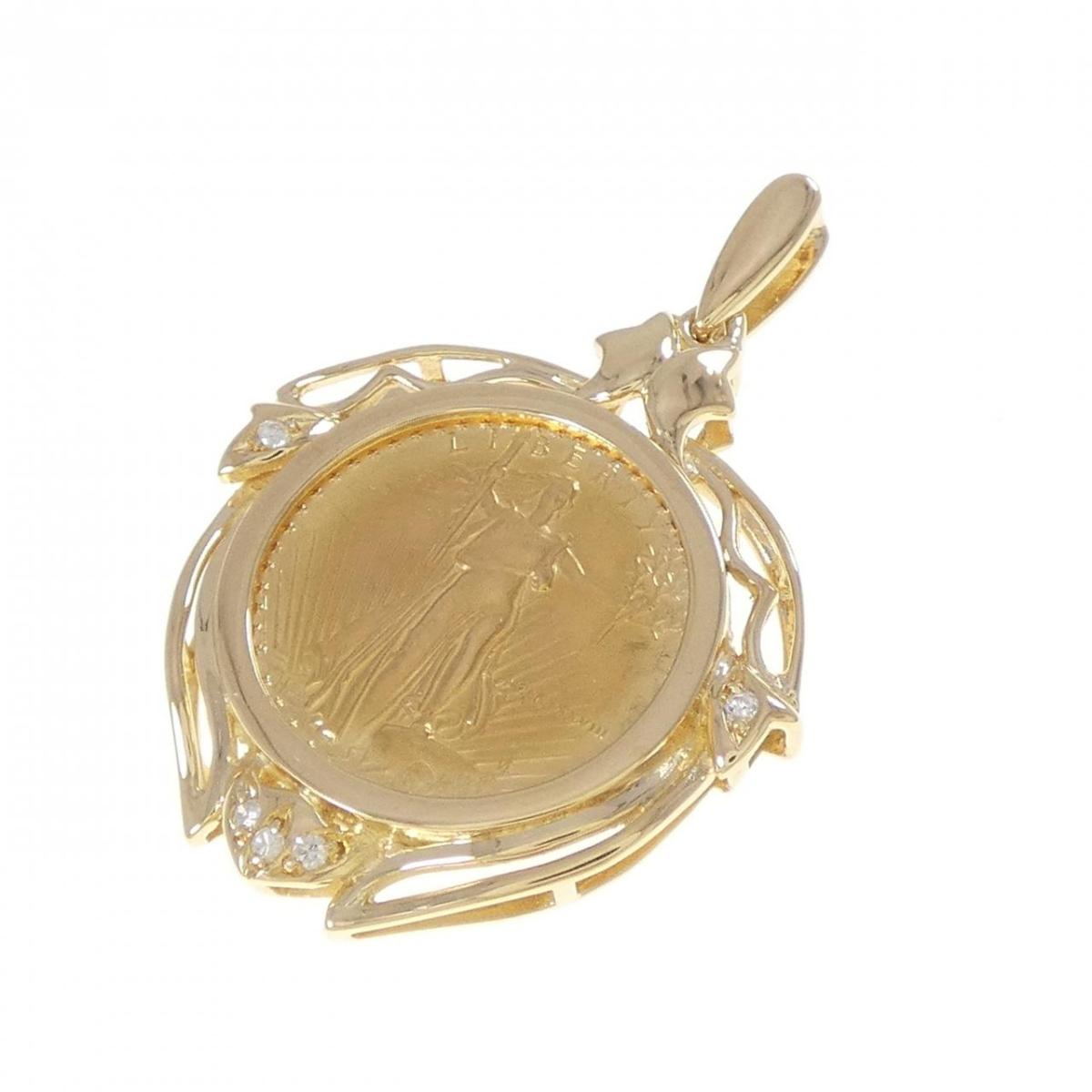 K18YG(枠) ダイヤモンド コイン ペンダント 0.04CT【中古】｜KOMEHYO ONLINESTORE 店