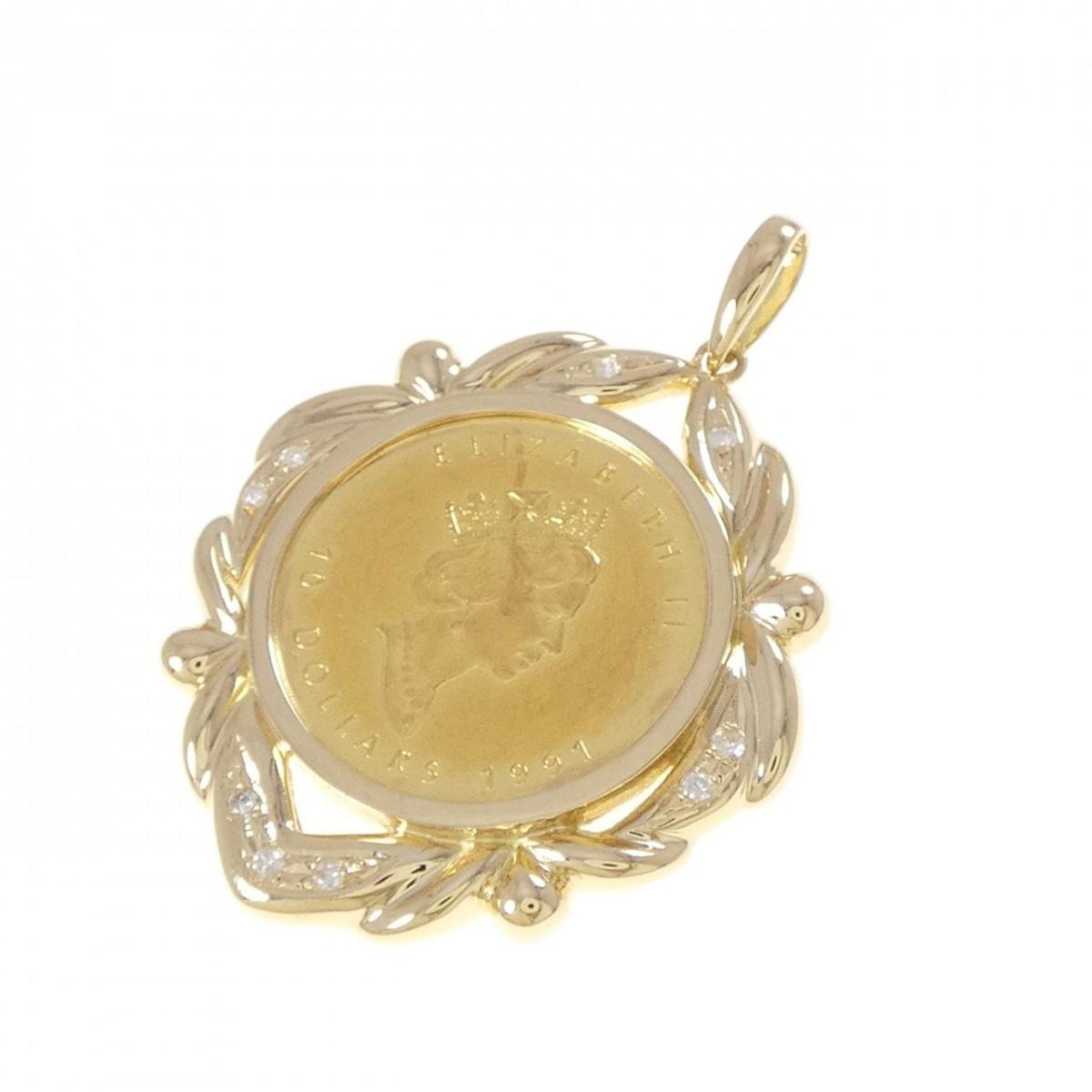 K18YG(枠) ダイヤモンド コイン ペンダント 0.09CT【中古】|KOMEHYO ONLINESTORE 店