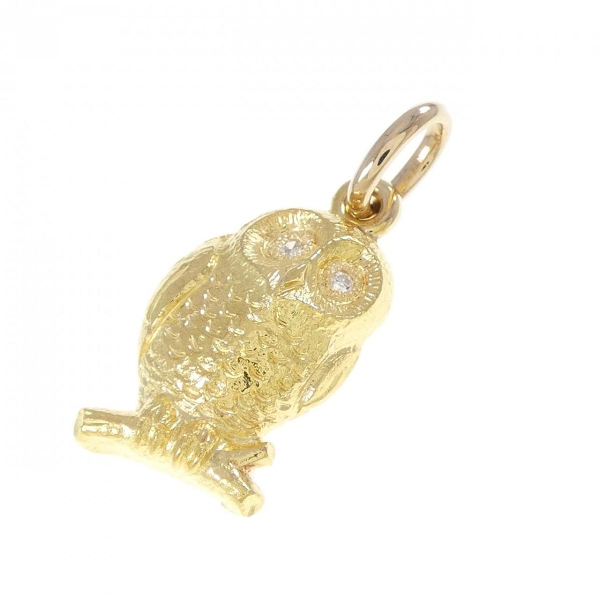 K18YG フクロウ ダイヤモンド ペンダント【中古】