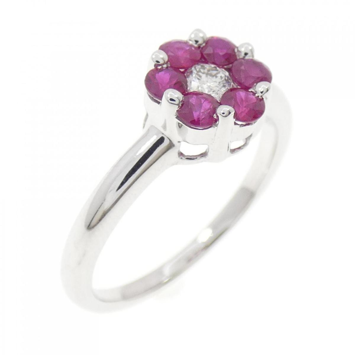 K18WG フラワー ルビー リング 0.60CT【中古】