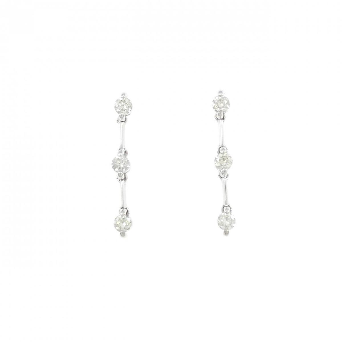 K18WG スリーストーン ダイヤモンド ピアス 0.50CT【中古】