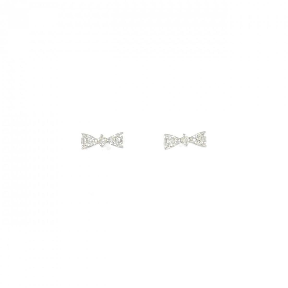 【新品】K10WG リボン ダイヤモンド ピアス 0.04CT【新品】