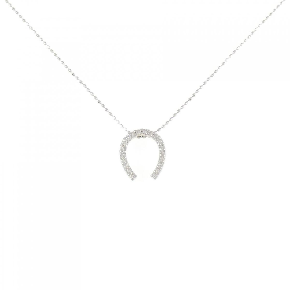 K18WG ホースシュー ダイヤモンド ネックレス 0.19CT【中古】