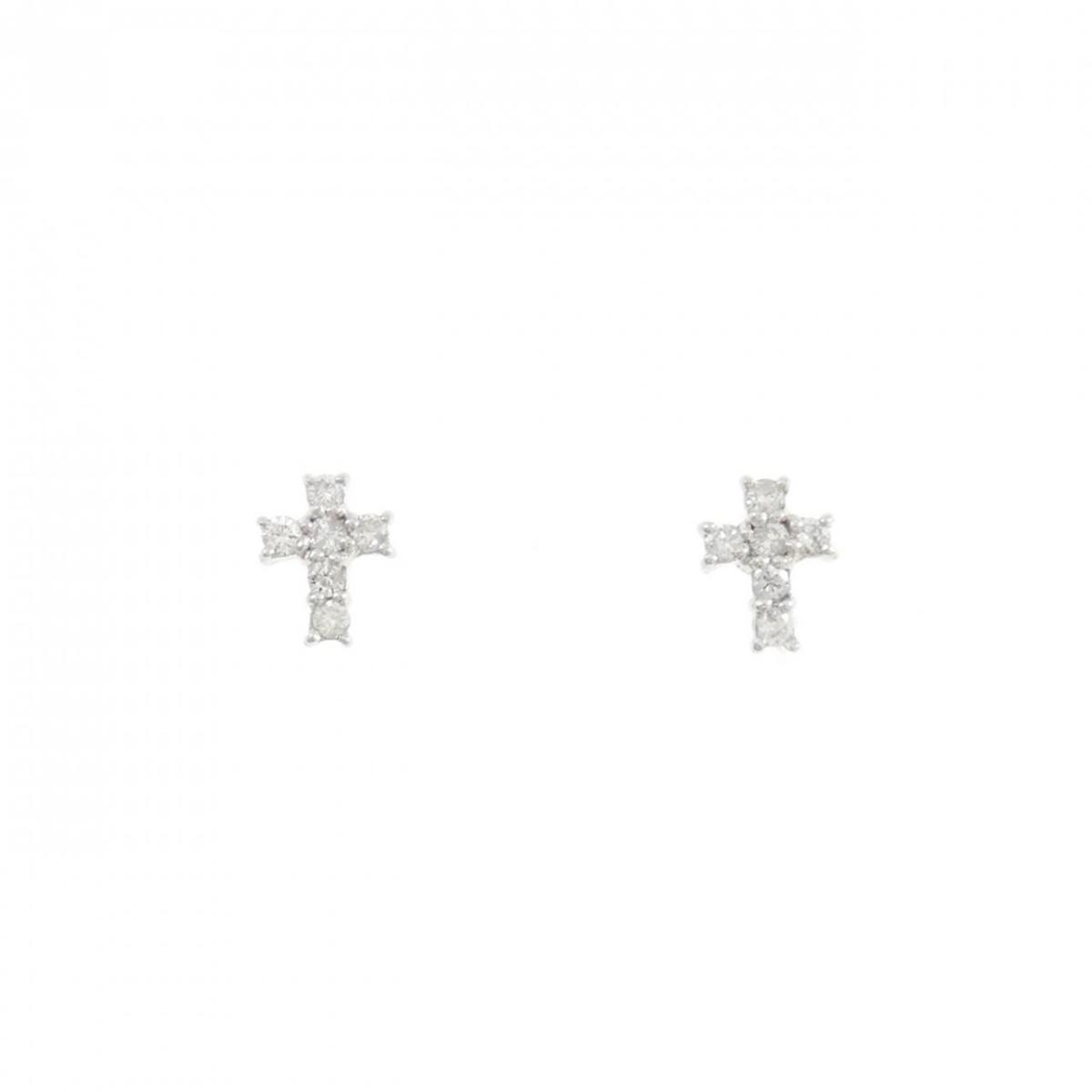 PT/PT900 クロス ダイヤモンド ピアス 0.12CT【中古】