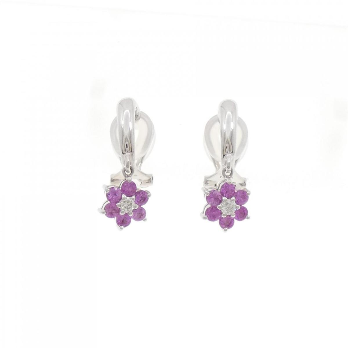 K18WG/K14WG フラワー サファイヤ イヤリング 0.80CT【中古】