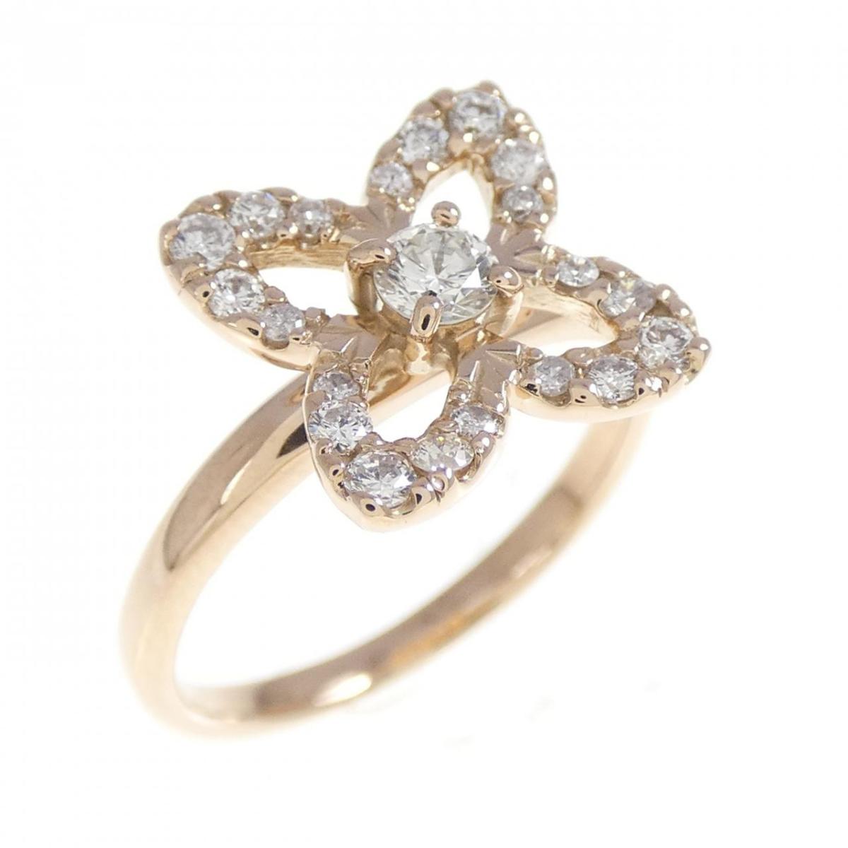 K18PG フラワー ダイヤモンド リング 0.30CT【中古】