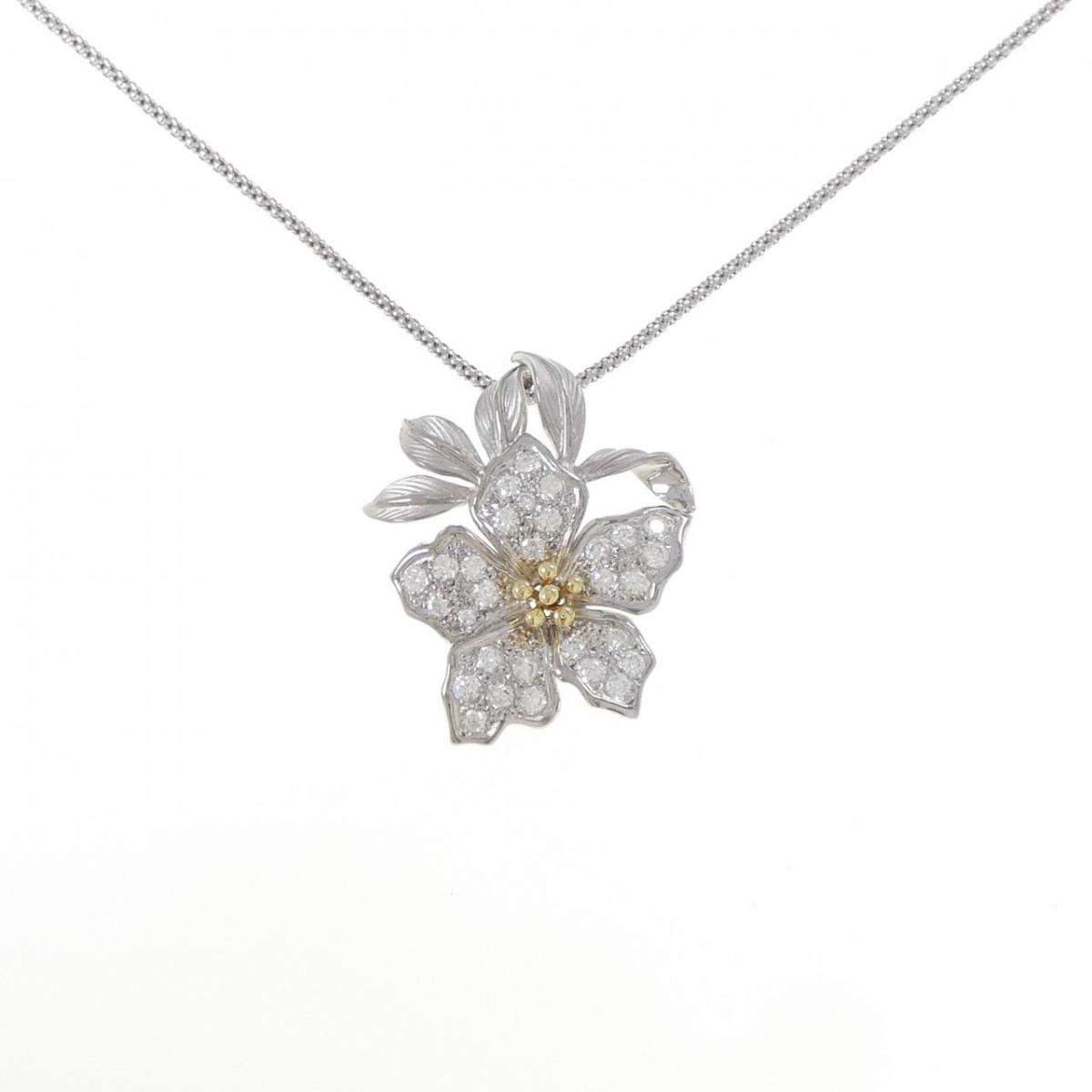 K18WG/K18YG フラワー ダイヤモンド ネックレス 1.00CT【中古】